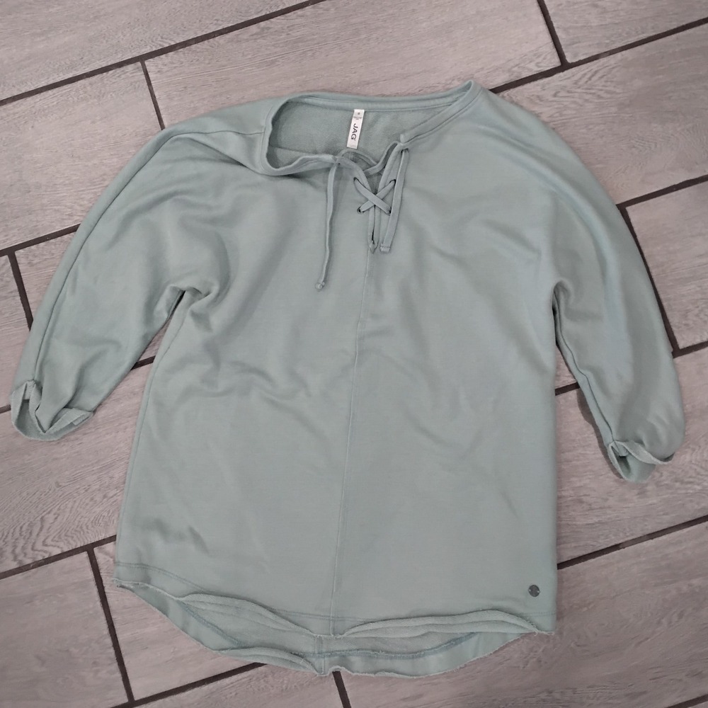 Jag Sage Green Lace-Up Neck 3/4 Sleeve Tunic Top – S